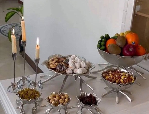 ست سرویس پذیرایی پایه شاخه ای لوتوس اصلی نقره ای براق آلومینیومی 4 تکه