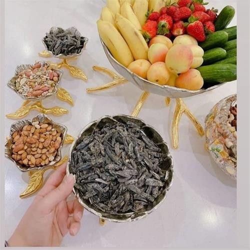 ست سروبس پذیرایی پایه شاخه ای 4 تکه لوتوس اصلی طلایی نقره ای 2 رنگ ( براق ) آلومینیومی