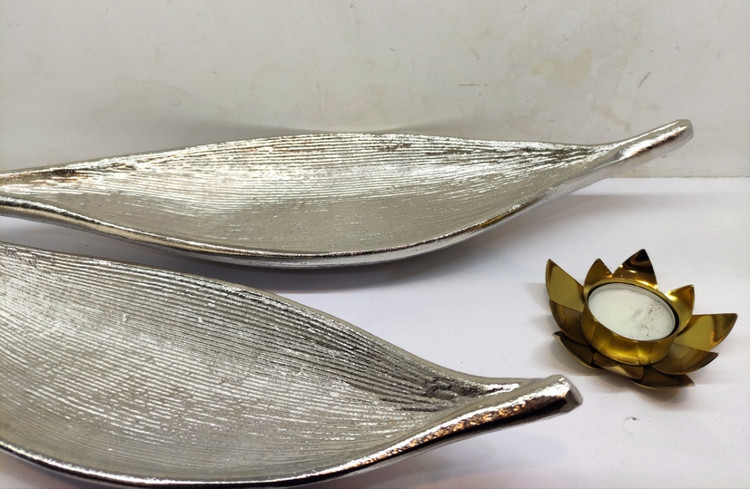 استند ظرف شیرینی خوری برگ خرما دو قلو سایز بزرگ ( 2 رنگ طلایی و نقره ای )