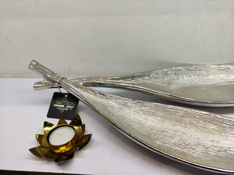 استند ظرف شیرینی خوری برگ خرما دو قلو سایز بزرگ ( 2 رنگ طلایی و نقره ای )