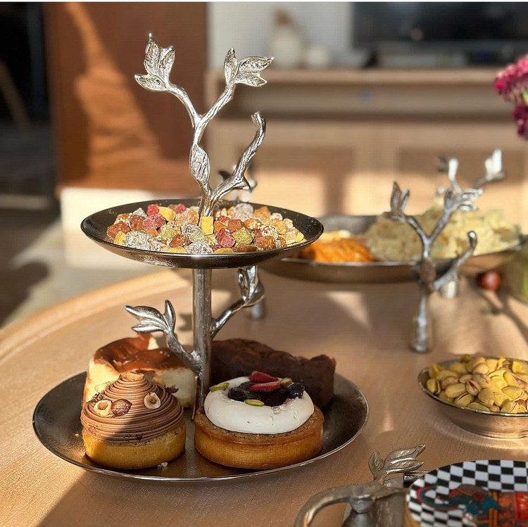 ست سرویس پذیرایی 5 تکه پر طرفدار گلبرگ نقره ای
