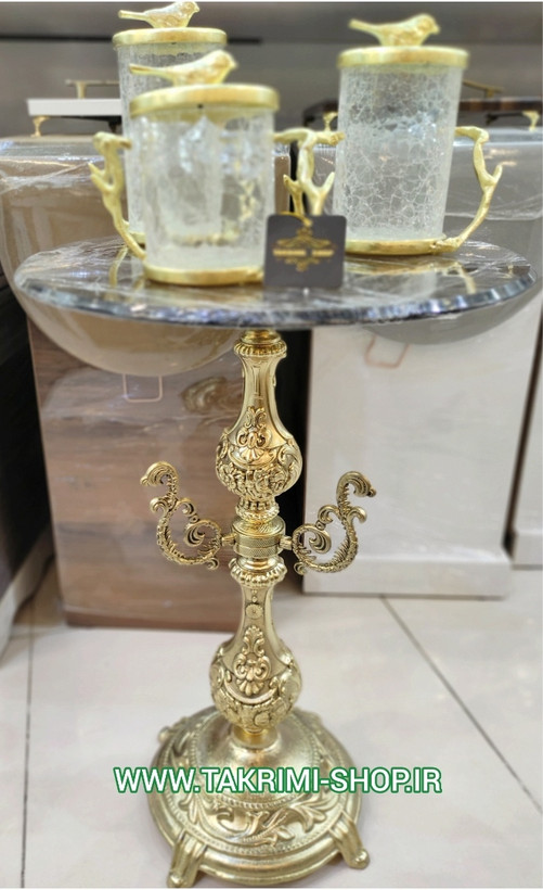 میز تلفن یا میز خاطره نقلی کنار سالنی ( طلایی و نقره ای )