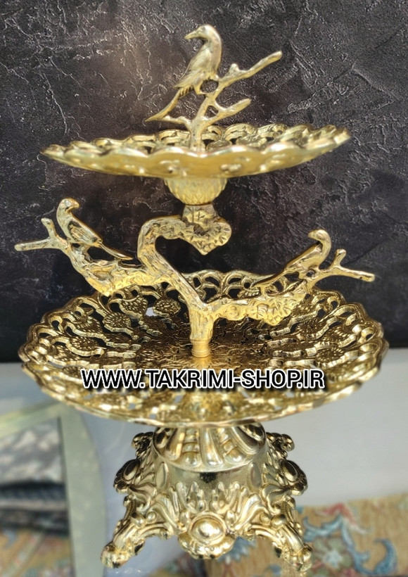 ظرف استند شیرینی خوری دو 2 طبقه دسته گنجشک پرنده سلطنتی