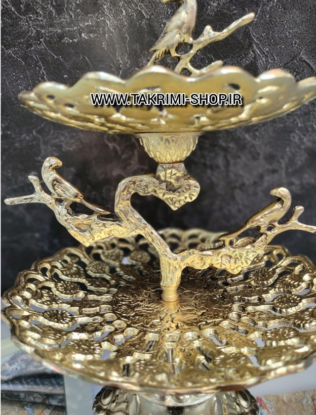 ظرف استند شیرینی خوری دو 2 طبقه دسته گنجشک پرنده سلطنتی