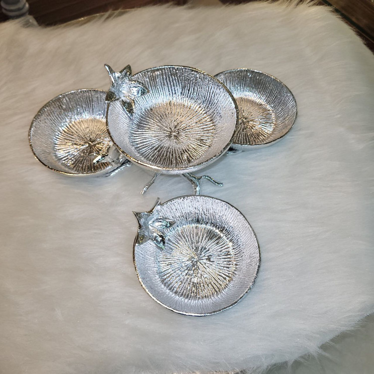 اردو خوری 4 پیاله گل نسترن پایه شاخه آبکاری براق ( طلایی و نقره ای )
