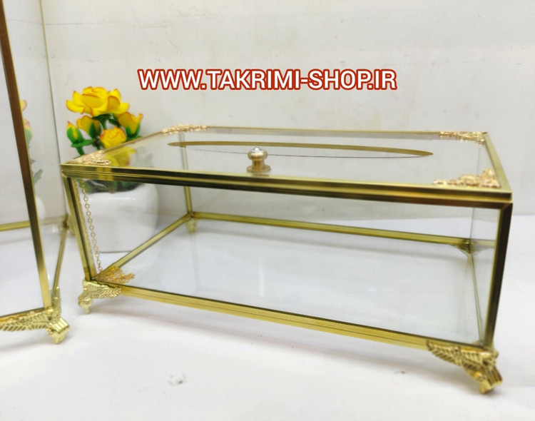 سطل و دستمال اصلی جنس شیشه ای و برنج خالص ( نقره ای و طلایی )