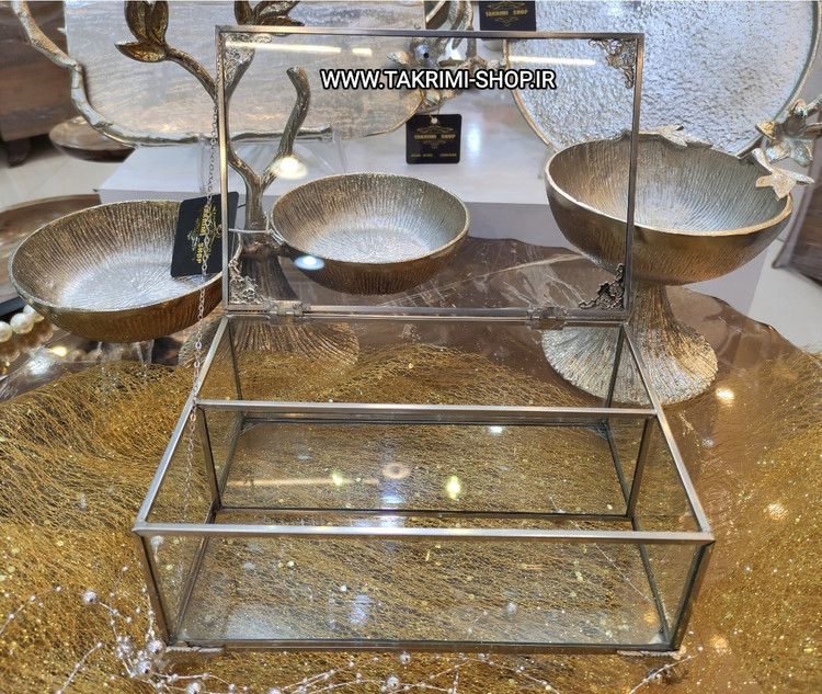 جای جا کاردی جا قاشقی جاکاردی جاقاشقی شیشه و برنجی استیل