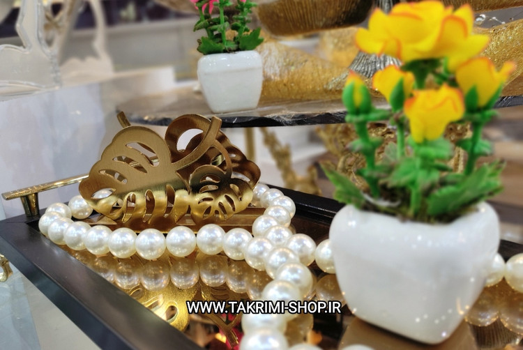 جا دستمال جادستمال جای دستمال کاغذی رومیزی فلزی طرح برگ انجیر ( 2 رنگ )