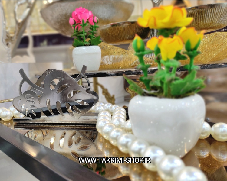 جا دستمال جادستمال جای دستمال کاغذی رومیزی فلزی طرح برگ انجیر ( 2 رنگ )