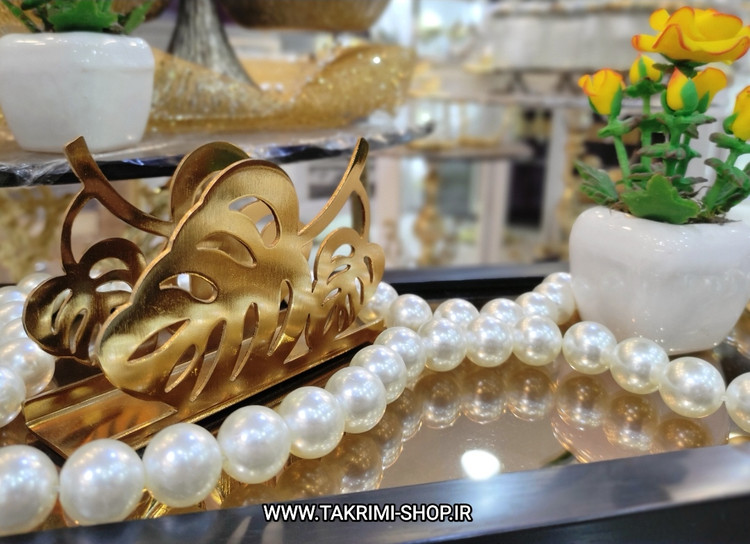 جا دستمال جادستمال جای دستمال کاغذی رومیزی فلزی طرح برگ انجیر ( 2 رنگ )