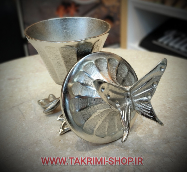 قندان قندون نقل خوری پایه دار پروانه با پایه برگ یاس نقره ای ( تکریمی شاپ )