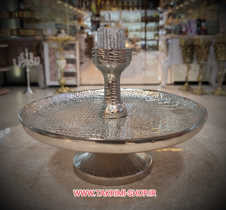 شیرینی خوری طرح چرمی پوست ماری وارمر دار کوچک نقره ای ( تولیدی تکریمی شاپ )