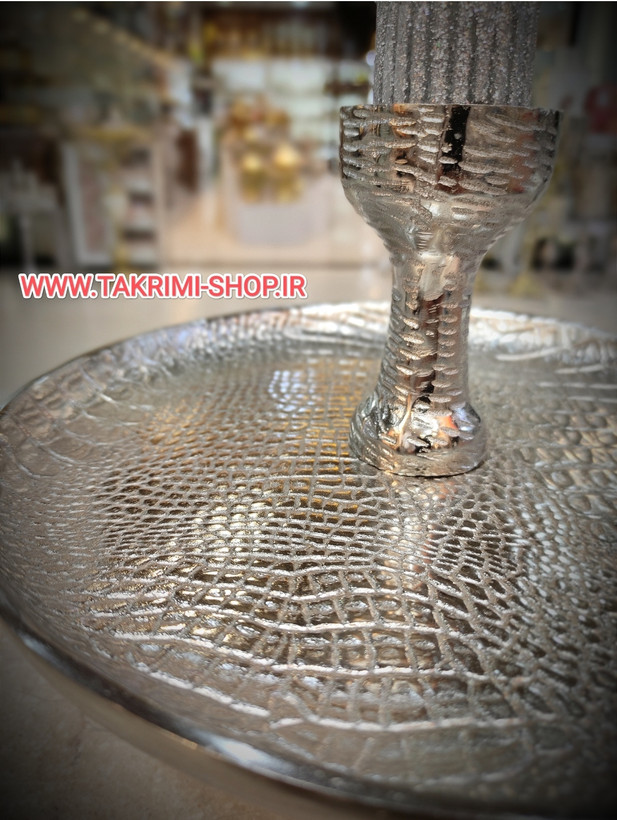 شیرینی خوری طرح چرمی پوست ماری وارمر دار کوچک نقره ای ( تولیدی تکریمی شاپ )