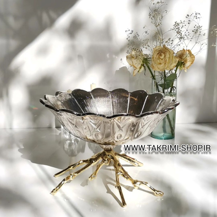 میوه خوری گود بزرگ پایه شاخه اطلس و پروانه آلومینیومی 2 رنگ فورتیک