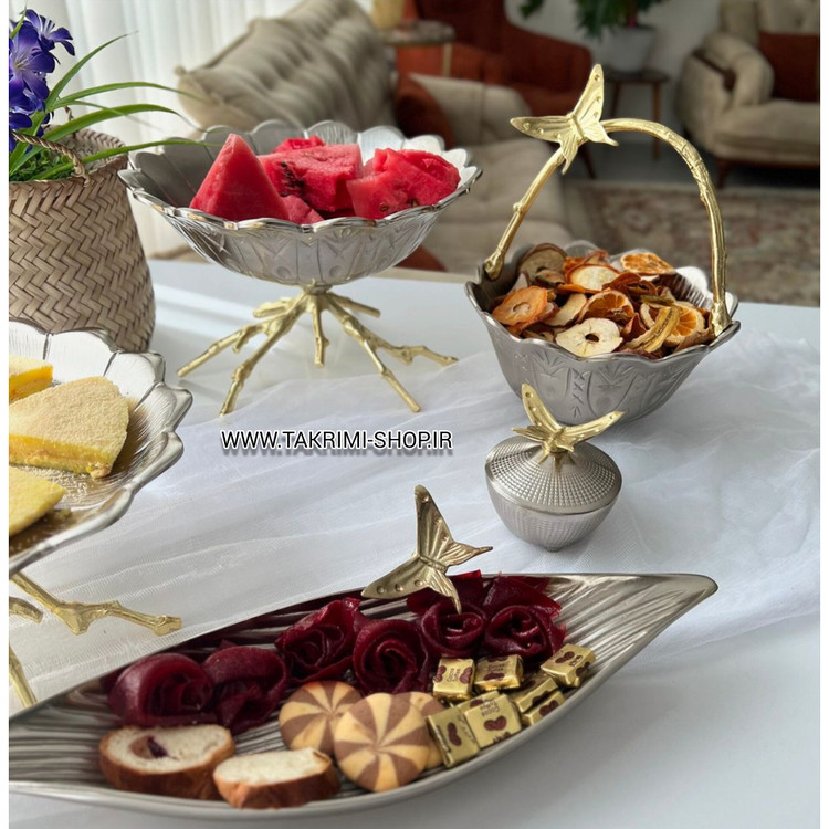 کشکول رولت خوری بیسکویت خوری خرما خوری قایقی اطلس ( جا قاشقی جا کاردی ) آلومینیومی