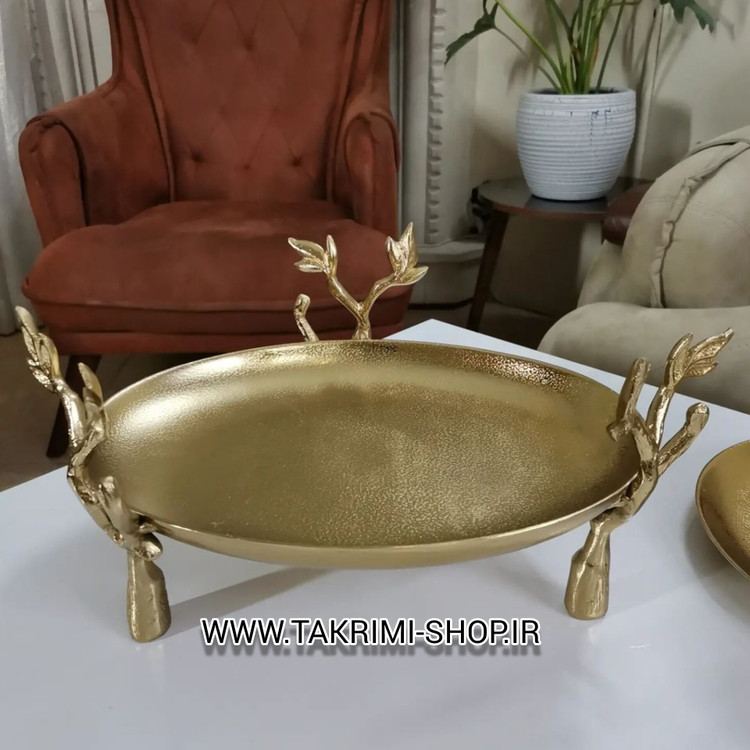 استند میوه خوری بیضی گلبرگ برگ شاخه درختی آلومینیومی طلایی