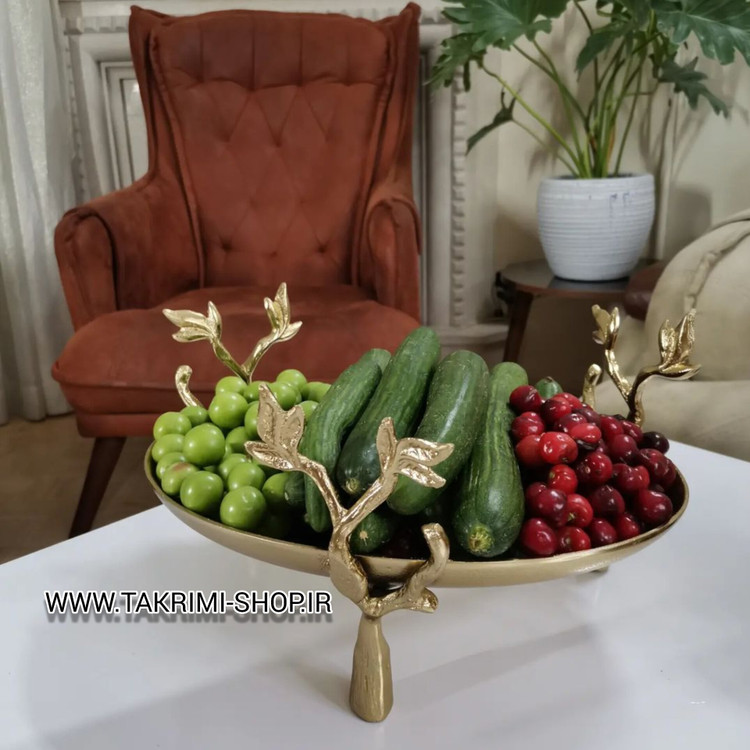 استند میوه خوری بیضی گلبرگ برگ شاخه درختی آلومینیومی طلایی