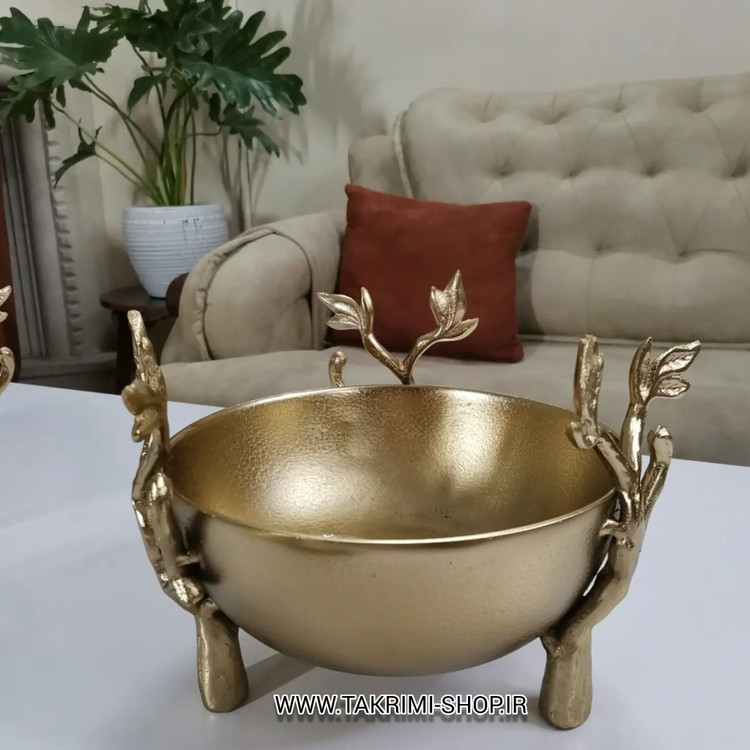 استند آجیل خوری گلبرگ برگ شاخه درختی آلومینیومی طلایی فورتیک