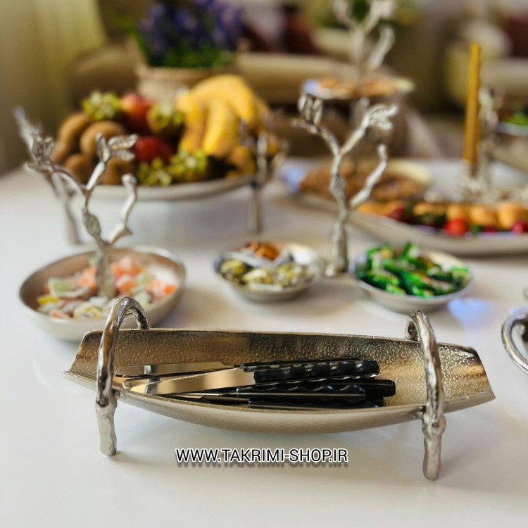 جا قاشقی جا کاردی جاقاشقی جاکاردی تخت خوابیده قایقی گلبرگ آلومینیومی طلایی و نقره ای ( تکریمی شاپ )