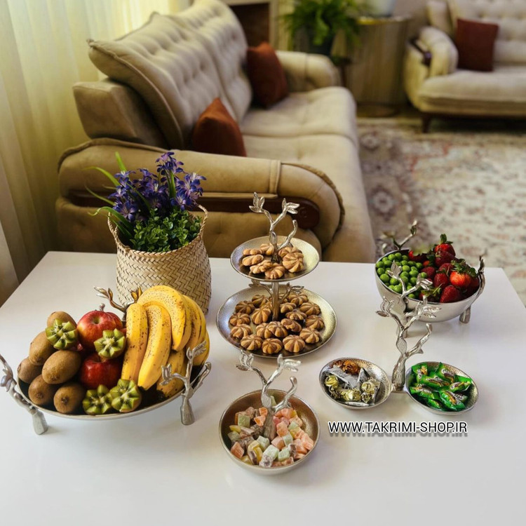 ظرف شکلات خوری تنقلات خوری شاخه گلبرگ نقره ای آلومینیومی