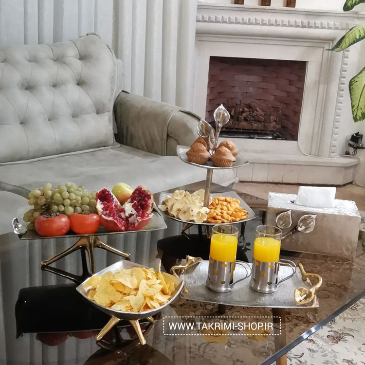 استند شیرینی خوری یا میوه خوری دو 2 طبقه 2طبقه گل شیپوری یا لیلیوم آلومینیومی ( تکریمی شاپ )