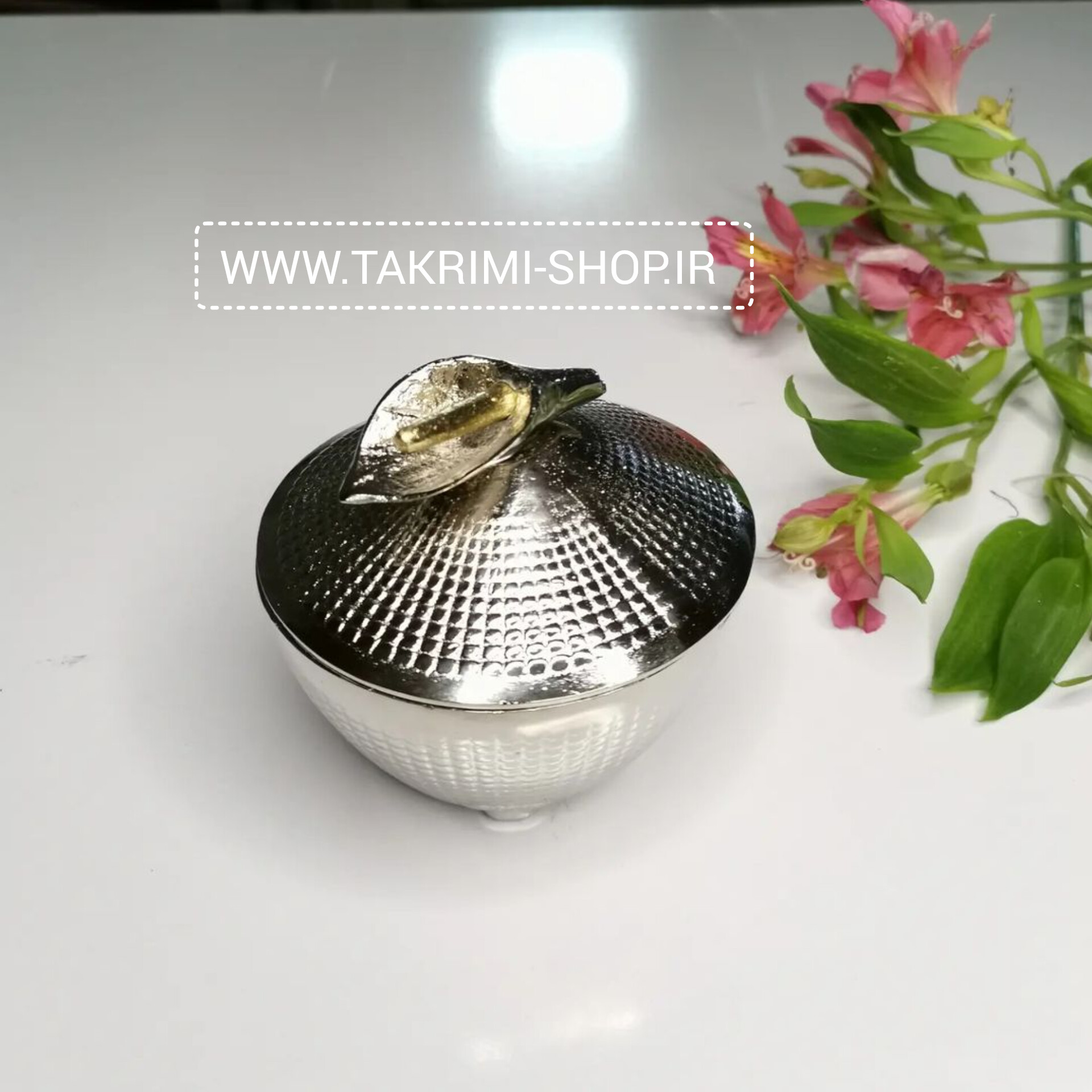 قندان قندون نقل خوری بدون پایه آلیاژی لیلیوم شیپور گلایل ( 2 رنگ طلایی و نقره ای )