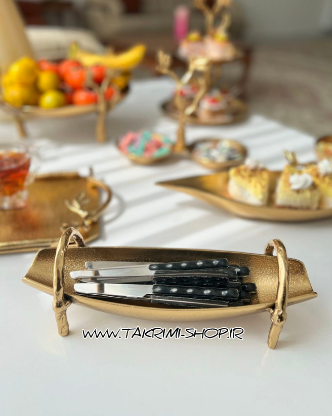 جا قاشقی جا کاردی جاقاشقی جاکاردی تخت خوابیده قایقی گلبرگ آلومینیومی طلایی و نقره ای ( تکریمی شاپ )