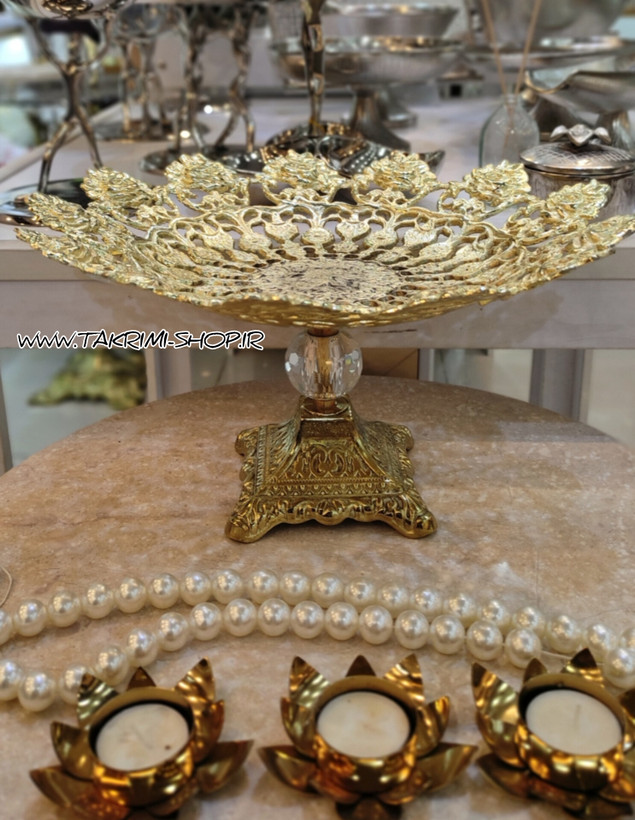 میوه خوری ( سایز بزرگ ) سلطنتی تزئینی با پایه مربع الیزه آلیاژی آلومینیومی
