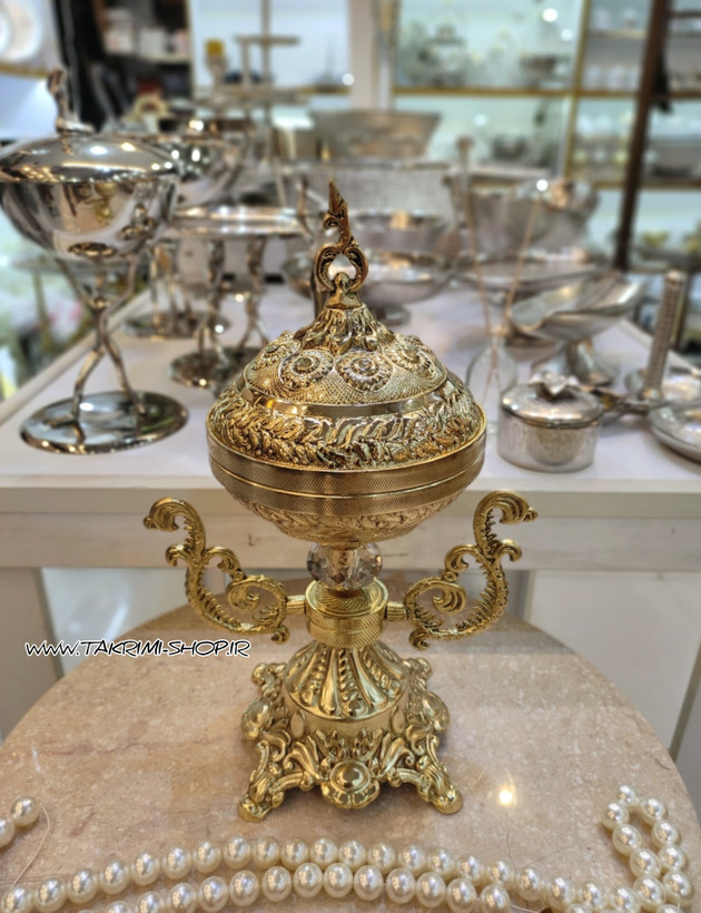 شکلات خوری ( سایز بزرگ ) یا آجیل خوری ( سایز کوچک ) دسته دار دکوری آلومینیومی آلیاژی با پایه بزرگ