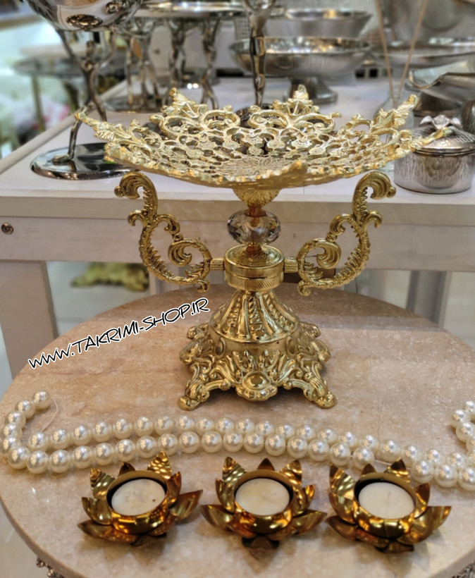 میوه خوری ( یا کاپ کیک ) دسته دار سلطنتی دکوری با پایه آلومینیومی آلیاژی ( تکریمی شاپ )