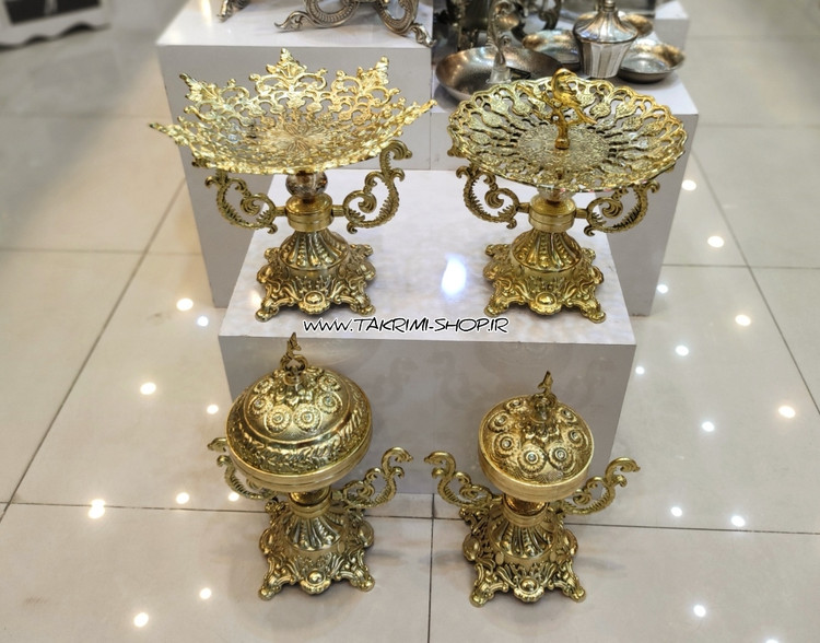 سرویس پذیرایی 4 چهار تکه دسته دار سلطنتی ( با آجیل خوری کوچک و شکلات خوری کوچک ) آلیاژی آلومینیومی
