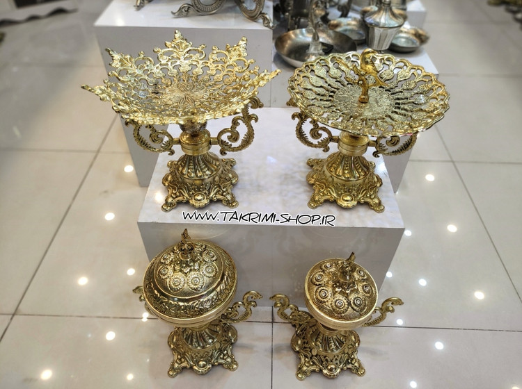 سرویس پذیرایی 4 چهار تکه دسته دار سلطنتی ( با آجیل خوری کوچک و شکلات خوری کوچک ) آلیاژی آلومینیومی