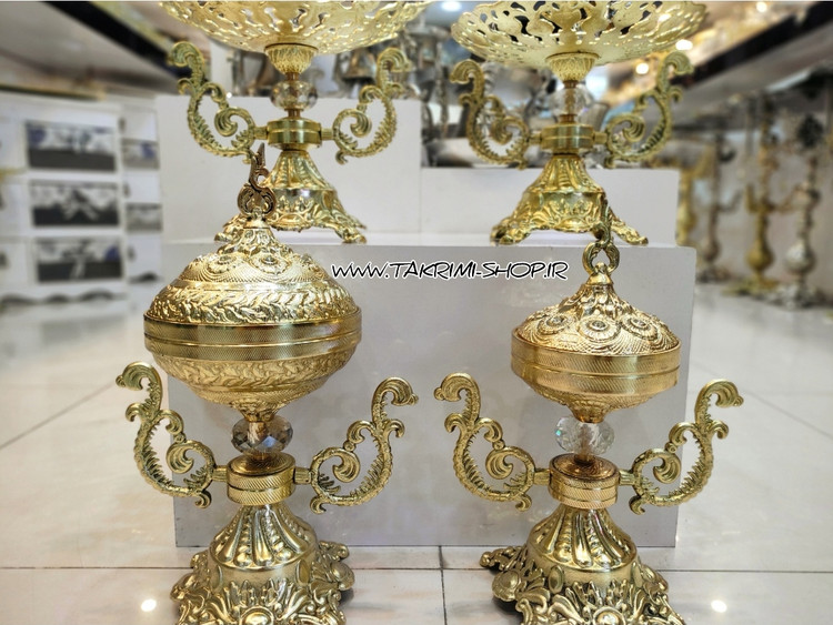 سرویس پذیرایی 4 چهار تکه دسته دار سلطنتی ( با آجیل خوری کوچک و شکلات خوری کوچک ) آلیاژی آلومینیومی