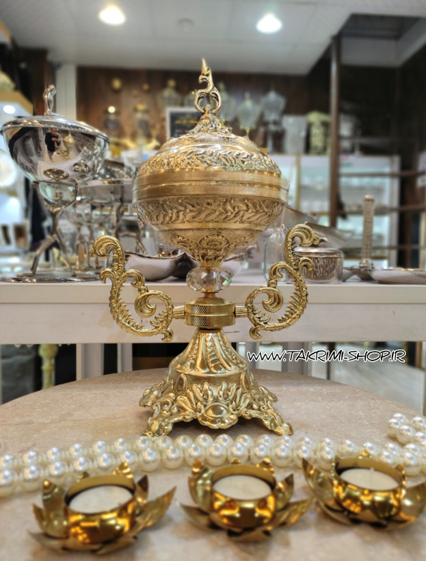 سرویس پذیرایی 4 چهار تکه دسته دار سلطنتی ( با آجیل خوری کوچک و شکلات خوری کوچک ) آلیاژی آلومینیومی
