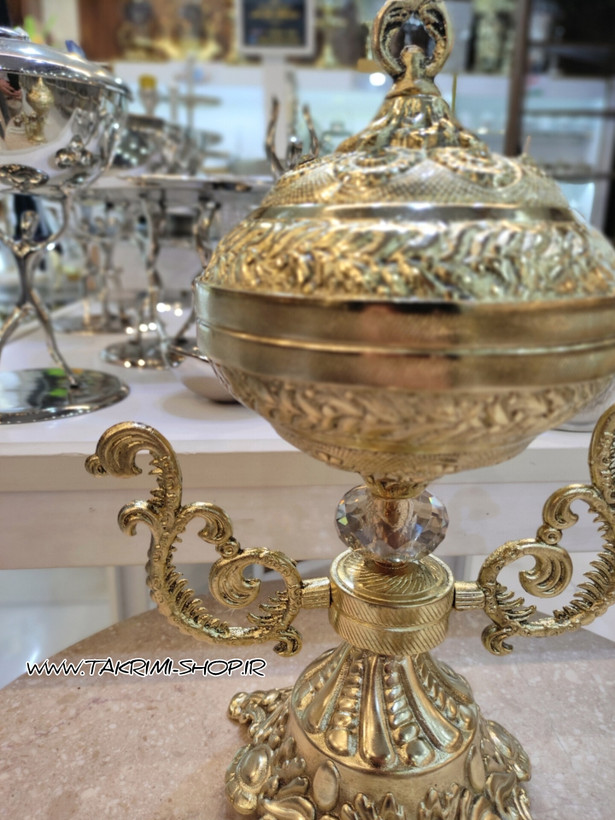 سرویس پذیرایی 4 چهار تکه دسته دار سلطنتی ( با آجیل خوری کوچک و شکلات خوری کوچک ) آلیاژی آلومینیومی