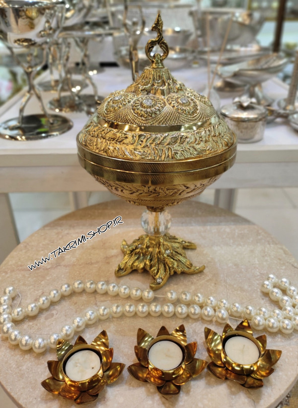 ظرف آجیل خوری سلطنتی با پایه ریشه درخت آلیاژی آلومینیومی ( تکریمی شاپ )