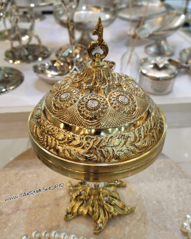 ظرف آجیل خوری سلطنتی با پایه ریشه درخت آلیاژی آلومینیومی ( تکریمی شاپ )