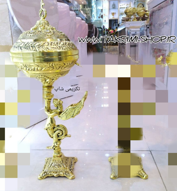 ظرف کاسه آجیل خوری فرشته ملائکه سلطنتی طرح برنجی با پایه مربع الیزه