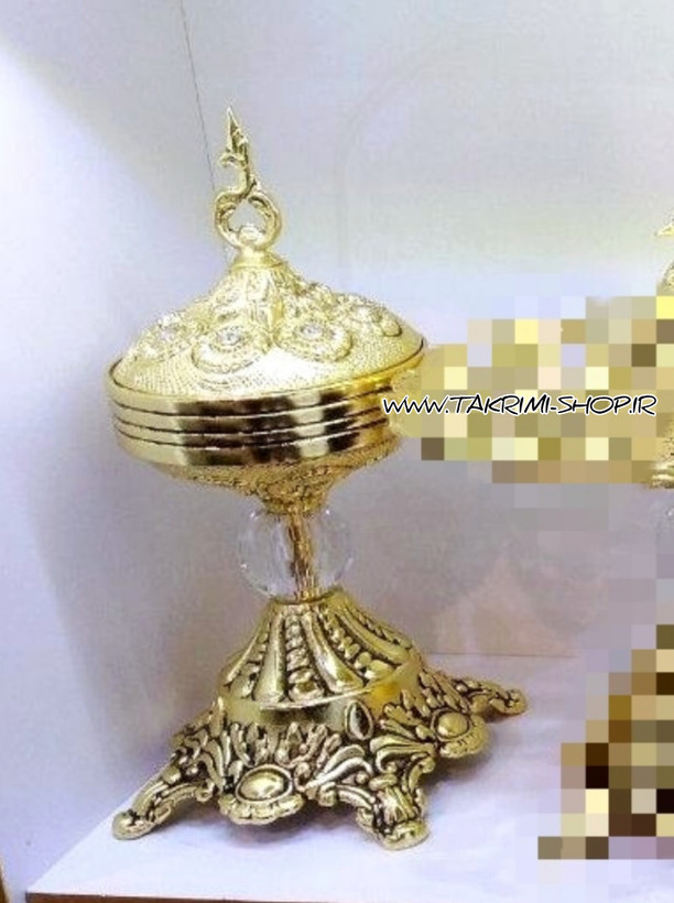 ظرف کاسه شکلات خوری سلطنتی با پایه بزرگ طرح برنجی