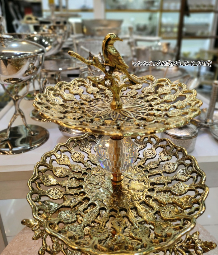 شیرینی خوری یا میوه خوری 3 سه طبقه سلطنتی طرح برنجی ( تکریمی شاپ )