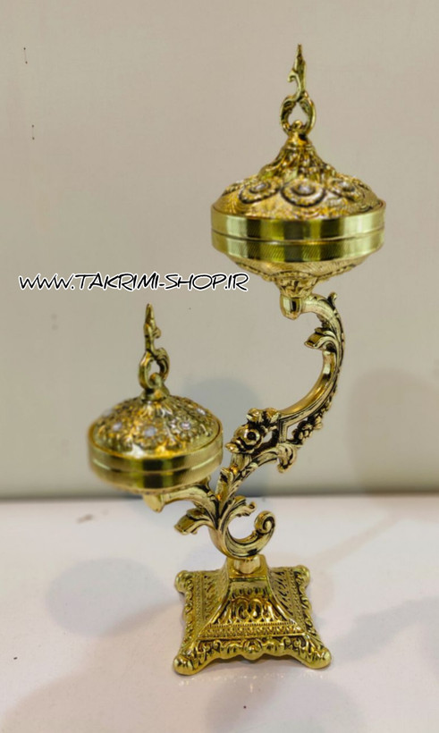 ست سرویس پذیرایی 3 سه تکه پارچه ( شامل میوه ، شیرینی ، شکلات خوری ) سلطنتی طرح برنجی