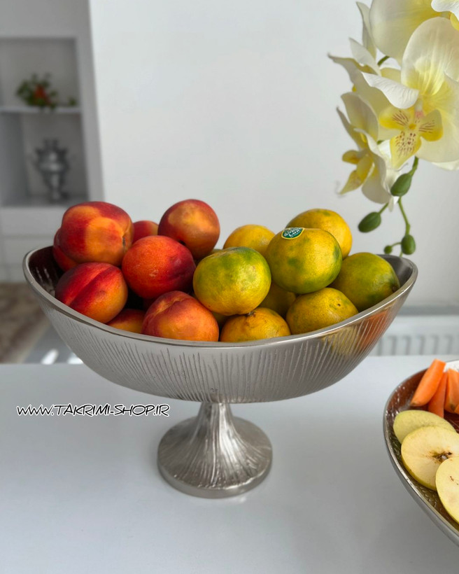 ظرف کاسه کشکول میوه خوری بیضی مدل چرمی پوست ماری آلومینیومی ( تکریمی شاپ )