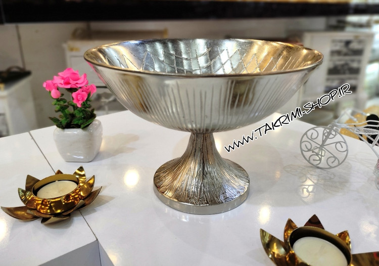 ظرف کاسه آجیل خوری یا تنقلات خوری مدل چرمی پوست ماری آلومینیومی ( تکریمی شاپ )