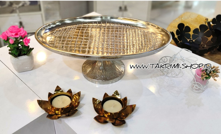 ظرف شیرینی خوری بیضی مدل چرمی پوست ماری آلومینیومی ( تکریمی شاپ )