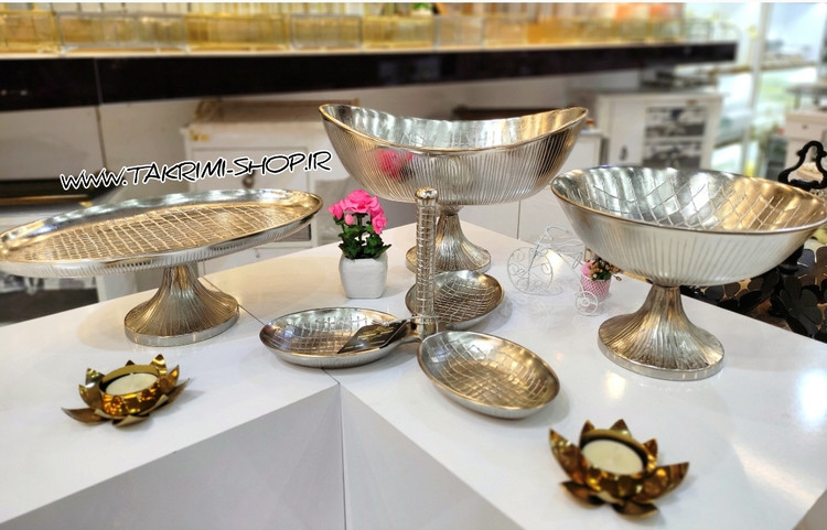 ست سرویس پذیرایی 4 چهار تکه پارچه طرح چرمی پوست ماری آلومینیومی ( تکریمی شاپ )