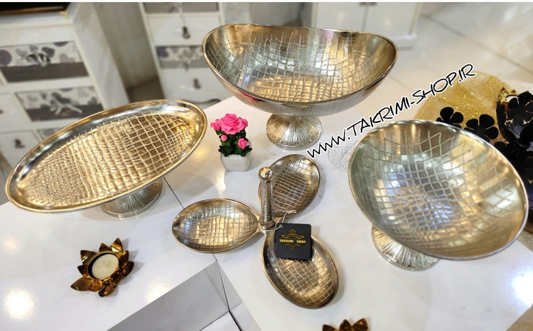 ست سرویس پذیرایی 4 چهار تکه پارچه طرح چرمی پوست ماری آلومینیومی ( تکریمی شاپ )