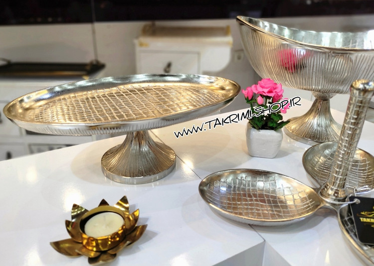 ست سرویس پذیرایی 4 چهار تکه پارچه طرح چرمی پوست ماری آلومینیومی ( تکریمی شاپ )