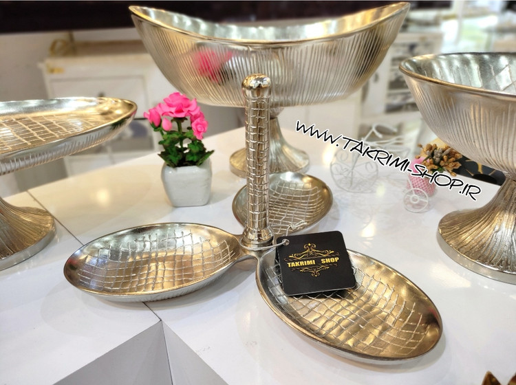 ست سرویس پذیرایی 4 چهار تکه پارچه طرح چرمی پوست ماری آلومینیومی ( تکریمی شاپ )