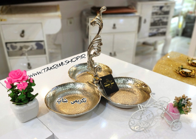 ست سرویس پذیرایی 5 پنج تکه پارچه دسته دار سلطنتی کلاسیک یاس نقره ای آلومینیومی ( تکریمی شاپ )