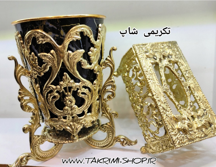 ست سطل و جای دستمالی جادستمالی سلطنتی پایه کوتاه طلایی یاس آلیاژی آلومینیومی ( تکریمی شاپ )